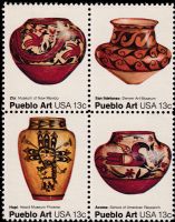 Scott 1706-1709<br />13c Pueblo Pottery<br />Pane Block of 4 #1709a (4 designs)<br /><span class=quot;smallerquot;>(reference or stock image)</span>