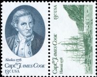 Scott 1732-1733<br />13c Captain Cook & Resolution and Discovery<br />Pane Pair #1733a (2 designs)<br /><span class=quot;smallerquot;>(reference or stock image)</span>