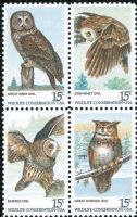 Scott 1760-1763<br />15c Owls<br />Pane Block of 4 #1763a (4 designs)<br /><span class=quot;smallerquot;>(reference or stock image)</span>