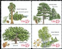 Scott 1762-1767; 1767a<br />15c American Trees<br />Pane Block of 4 #1762-1767 (4 designs)<br /><span class=quot;smallerquot;>(reference or stock image)</span>
