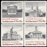 Scott 1779-1782; 1782a<br />15c Architecture<br />Pane Block of 4 #1779-1782 (4 designs)<br /><span class=quot;smallerquot;>(reference or stock image)</span>