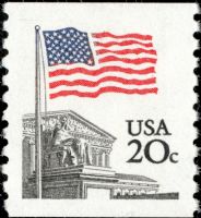 Scott 1895<br />20c Flag over Supreme Court<br />Coil Single; Wide Block Tag<br /><span class=quot;smallerquot;>(reference or stock image)</span>