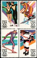 Scott 2067-2070; 2070a<br />20c XIV Olympic Winter Games: 1984<br />Pane Block of 4 #2067-2070 (4 designs)<br /><span class=quot;smallerquot;>(reference or stock image)</span>