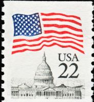 Scott 2115<br />22c Flag over Dome<br />Coil Single; Wide Block Tag<br /><span class=quot;smallerquot;>(reference or stock image)</span>