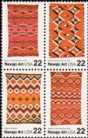 Scott 2235-2238; 2238b<br />22c Navajo Art<br />Pane Block of 4 #2235-2238 (4 designs)<br /><span class=quot;smallerquot;>(reference or stock image)</span>