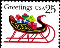 Scott 2429<br />25c Sleigh and Presents<br />Booklet Pane Single<br /><span class=quot;smallerquot;>(reference or stock image)</span>