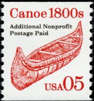 Scott 2454<br />5c Canoe 1800s - Red<br />Coil Single; Shiny Gum; Untagged<br /><span class=quot;smallerquot;>(reference or stock image)</span>