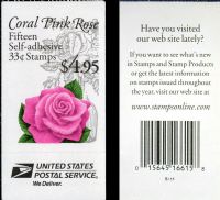 Scott BK242B<br />$4.95 | 33c Pink Rose<br />Booklet<br /><span class=quot;smallerquot;>(reference or stock image)</span>
