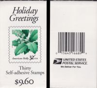 Scott BK265<br />$9.60 | 32c Holiday Greetings Holly<br />Booklet<br /><span class=quot;smallerquot;>(reference or stock image)</span>
