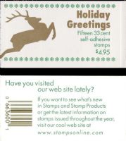 Scott BK276B<br />$4.95 | 33c Holiday Greetings - Reindeer<br />Booklet<br /><span class=quot;smallerquot;>(reference or stock image)</span>