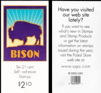 Scott BK282B<br />$2.10 | 21c Bison #3484 L / #3484 R<br />Booklet<br /><span class=quot;smallerquot;>(reference or stock image)</span>