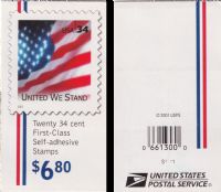 Scott BK287<br />$6.80 | 34c United We Stand<br />Booklet<br /><span class=quot;smallerquot;>(reference or stock image)</span>