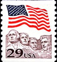 Scott 2523<br />29c Flag over Mt Rushmore - 29c Outlined in White<br />Coil Single; Mottled Tag<br /><span class=quot;smallerquot;>(reference or stock image)</span>