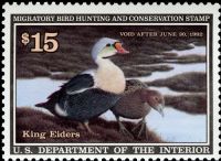 Scott RW58<br />$15.00 King Eiders - Issued 1991<br />Pane Single<br /><span class=quot;smallerquot;>(reference or stock image)</span>