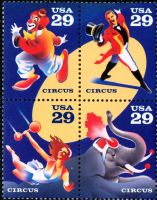 Scott 2753a<br />29c Circus Bicentennial<br />Pane Block of 4 #2750-2753 (4 designs)<br /><span class=quot;smallerquot;>(reference or stock image)</span>
