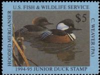 Scott JDS2<br />$5.00 Hooded Mergansers (1994-1995)<br />Pane Single<br /><span class=quot;smallerquot;>(reference or stock image)</span>