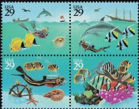 Scott 2863-2866<br />29c Wonders of the Sea<br />Pane Block of 4 #2866a (4 designs)<br /><span class=quot;smallerquot;>(reference or stock image)</span>
