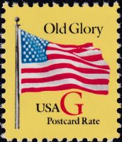 Scott 2880<br />(20c) Rate Change Red G-Old Glory - Post Card Rate on Yellow Paper<br />Pane Single; Mottled Tag<br /><span class=quot;smallerquot;>(reference or stock image)</span>