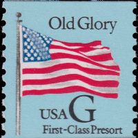 Scott 2888<br />(25c) Rate Change Black G-Old Glory - First-Class Presort on Blue<br />Coil Single; Solid Tag<br /><span class=quot;smallerquot;>(reference or stock image)</span>