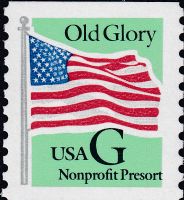Scott 2893<br />(5c) Rate Change Black G-Old Glory - Nonprofit Presort on Green (Coil)<br />Coil Single<br /><span class=quot;smallerquot;>(reference or stock image)</span>