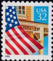 Scott 2897<br />32c Flag Over Porch - Blue 1996<br />Pane Single; Grainy Tag<br /><span class=quot;smallerquot;>(reference or stock image)</span>