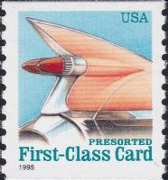 Scott 2908<br />(15c) 1959 Cadillac Tail Fin - Blue 1995- PRESORTED First-Class Card<br />Coil Single; Untagged<br /><span class=quot;smallerquot;>(reference or stock image)</span>