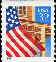 Scott 2914<br />32c Flag Over Porch - Blue 1999<br />Coil Single; Solid Tag<br /><span class=quot;smallerquot;>(reference or stock image)</span>