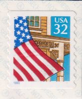 Scott 2915<br />32c Flag Over Porch - Blue 1997<br />Coil Single; Grainy Tag<br /><span class=quot;smallerquot;>(reference or stock image)</span>