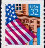Scott 2915A<br />32c Flag Over Porch - Red 1996<br />Coil Single; Solid Tag<br /><span class=quot;smallerquot;>(reference or stock image)</span>