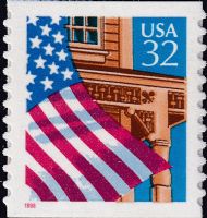 Scott 2915C<br />32c Flag Over Porch - Red 1996<br />Coil Single; Grainy Tag<br /><span class=quot;smallerquot;>(reference or stock image)</span>
