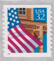Scott 2915D<br />32c Flag Over Porch - Red 1996<br />Coil Single; Grainy Tag<br /><span class=quot;smallerquot;>(reference or stock image)</span>