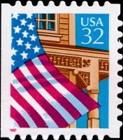 Scott 2921<br />32c Flag Over Porch - 1996 Red Date<br />Booklet Pane Single; Grainy Tag<br /><span class=quot;smallerquot;>(reference or stock image)</span>