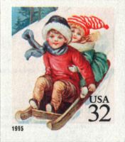 Scott 3013<br />32c Children Sledding (ATM)<br />Automated Teller Machine Pane Single<br /><span class=quot;smallerquot;>(reference or stock image)</span>