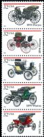 Scott 3019-3023; 3023a<br />32c Antique Autos<br />Pane Vertical Strip of 5 #3019-3023 (5 designs)<br /><span class=quot;smallerquot;>(reference or stock image)</span>