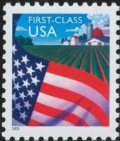 Scott 3448<br />(34c) Rate Change - Flag Over Farm<br />Pane Single<br /><span class=quot;smallerquot;>(reference or stock image)</span>