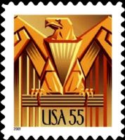 Scott 3471<br />55c Art Deco Eagle - 2001 Date - Gold<br />Pane Single<br /><span class=quot;smallerquot;>(reference or stock image)</span>