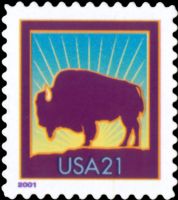 Scott 3484<br />21c Bison - 2001 Date<br />Booklet Pane Single<br /><span class=quot;smallerquot;>(reference or stock image)</span>
