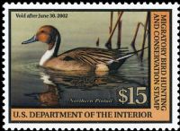 Scott RW68<br />$15.00 Northern Pintail - Issued 2001<br />Pane Single<br /><span class=quot;smallerquot;>(reference or stock image)</span>