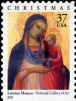 Scott 3879<br />37c Madonna and Child by Lorenzo Monaco (DSB)<br />Double-Sided Booklet Pane Single<br /><span class=quot;smallerquot;>(reference or stock image)</span>