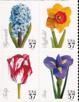Scott 3900-3903<br />37c Spring Flowers<br />Double-Sided Booklet Block of 4 #3903a (4 designs)<br /><span class=quot;smallerquot;>(reference or stock image)</span>