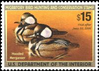Scott RW72<br />$15.00 Hooded Mergansers - Issued 2005<br />Pane Single<br /><span class=quot;smallerquot;>(reference or stock image)</span>