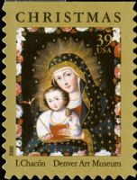 Scott 4100<br />39c Madonna and Child with Bird by Ignacio Chacón (DSB)<br />Double-Sided Booklet Pane Single<br /><span class=quot;smallerquot;>(reference or stock image)</span>