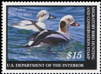 Scott RW76<br />$15.00 Long-tailed Duck and Decoy - Issued 2009<br />Pane Single<br /><span class=quot;smallerquot;>(reference or stock image)</span>