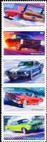 Scott 4743-4747; 4747a<br />Forever Muscle Cars<br />Pane Vertical Strip of 5 #4743-4747 (5 designs)<br /><span class=quot;smallerquot;>(reference or stock image)</span>