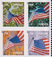Scott 4778-4781<br />Forever A Flag for All Seasons -2013 Date; microprint Lower Left Corner of Flag<br />Double-Sided Booklet Block of 4 #4781a(4 designs)<br /><span class=quot;smallerquot;>(reference or stock image)</span>