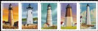 Scott 4791-4795; 4795a<br />Forever New England Coastal Lighthouses<br />Pane Horizontal Strip of 5 #4791-4795 (5 designs)<br /><span class=quot;smallerquot;>(reference or stock image)</span>