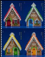 Scott 4817-4820; 4820a<br />Forever Gingerbread Houses (DSB)<br />Double-Sided Booklet Block of 4 #4817-4820 (4 designs)<br /><span class=quot;smallerquot;>(reference or stock image)</span>