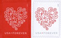 Scott 4955-4956<br />Forever Love: Hearts<br />Pane Pair #4956a (2 designs)<br /><span class=quot;smallerquot;>(reference or stock image)</span>