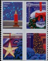 Scott 5145-5148<br />Forever Holiday Window Views<br />Double-Sided Booklet Block of 4 #5148a (4 designs)<br /><span class=quot;smallerquot;>(reference or stock image)</span>