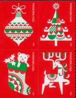 Scott 5524-5529<br />Forever Holiday Delights<br />Double-Sided Booklet Block of 4 #5529a (4 designs)<br /><span class=quot;smallerquot;>(reference or stock image)</span>